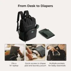Bagsmart Walker Featherlight Travel Diaper Backpack 25L -Fashion Bag Store Bagsmart Walker Featherlight Travel Diaper Backpack 25L Black 15